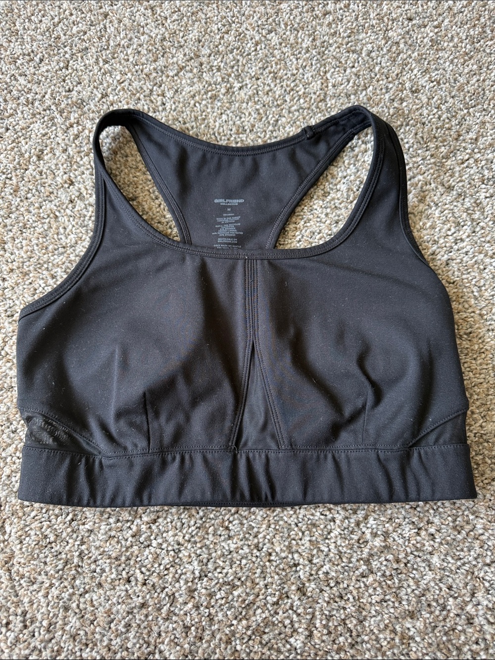 Girlfriend Collective Black Racerback Sports Bra with Mesh Cut Outs